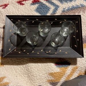 Black Rectangular Tray with Glasses